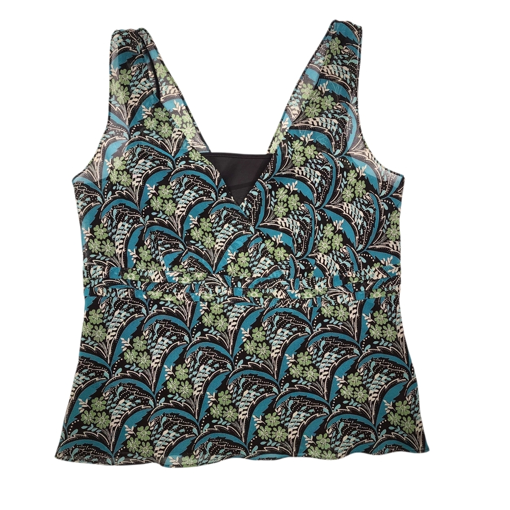 LOFT Ann Taylor Black and Green Floral  Patterned Sleeveless Blouse Size 6 P